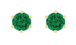 Gemstone Stud Earring 6-Prong Setting with a green Emerald in Yellow Gold