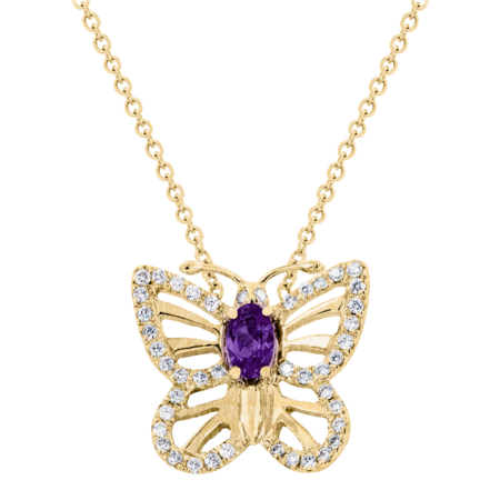 Papillon Kette Amethyst in Gelbgold