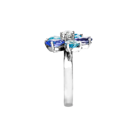 Flowers Ring blue in White Gold