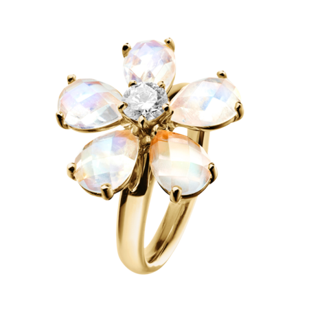 Flowers Ring Moonstone in Yellow Gold