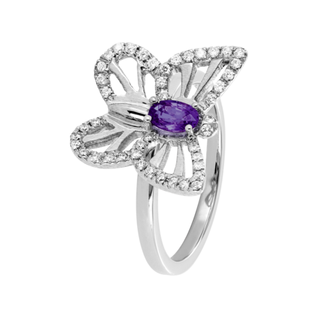 Papillon Ring Amethyst in White Gold
