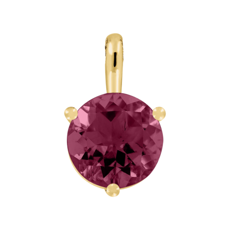 Pendant 3 Prongs Rhodolite red in Yellow Gold