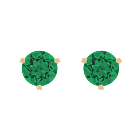 Stud Earrings 3 Prongs Emerald green in Rose Gold