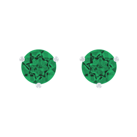 Stud Earrings 3 Prongs Emerald green in White Gold