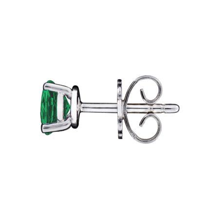 Stud Earrings 3 Prongs Emerald green in White Gold