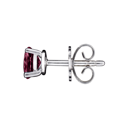 Stud Earrings 3 Prongs Rhodolite red in White Gold