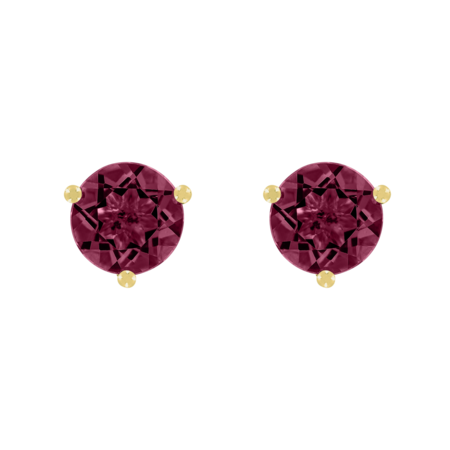 Stud Earrings 3 Prongs Rhodolite red in Yellow Gold