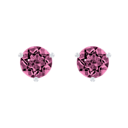 Stud Earrings 3 Prongs Tourmaline pink in Platinum