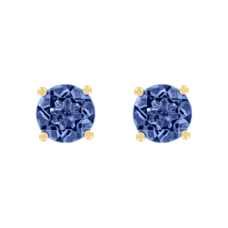 Stud Earrings 4 Prongs Tanzanite blue in Yellow Gold