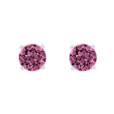 Stud Earrings 4 Prongs Tourmaline pink in Platinum