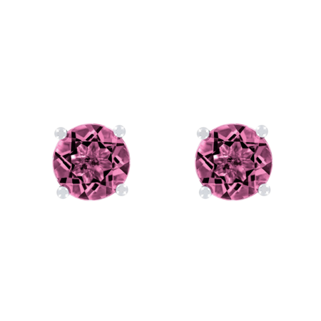 Stud Earrings 4 Prongs Tourmaline pink in White Gold