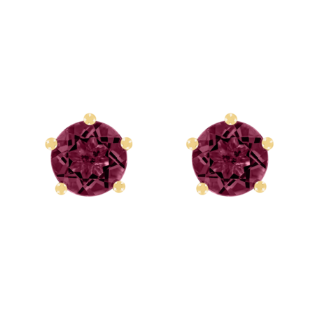 Stud Earrings 5 Prongs Rhodolite red in Yellow Gold