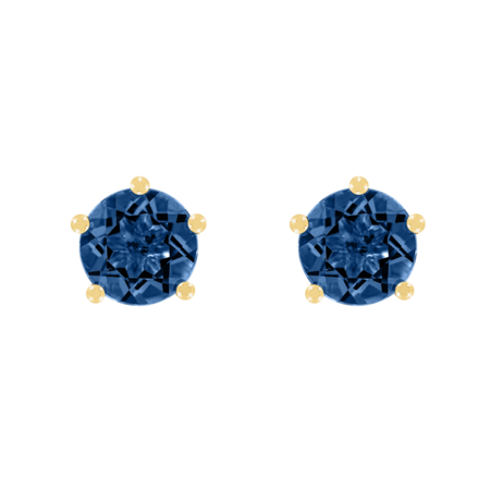 Stud Earrings 5 Prongs Sapphire blue in Yellow Gold