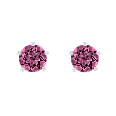 Stud Earrings 5 Prongs Tourmaline pink in White Gold