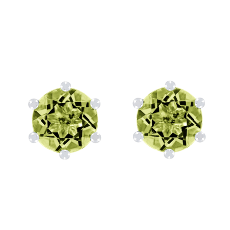 Stud Earrings 6 Prongs Peridot green in White Gold