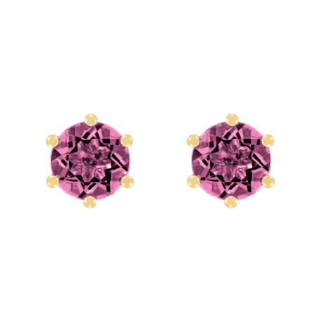 Stud Earrings 6 Prongs Tourmaline pink in Yellow Gold