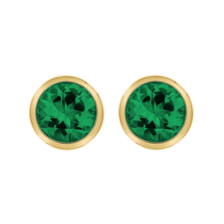 Stud Earrings Bezel Emerald green in Yellow Gold