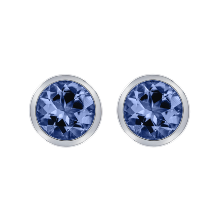 Stud Earrings Bezel Tanzanite blue in Platinum