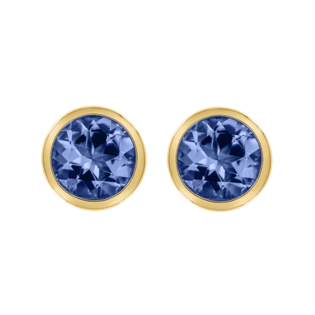 Stud Earrings Bezel Tanzanite blue in Yellow Gold