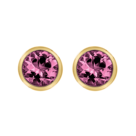 Stud Earrings Bezel Tourmaline pink in Yellow Gold