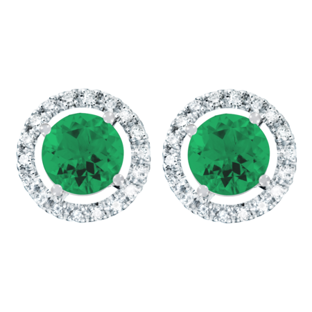 Stud Earrings Halo Emerald green in Platinum