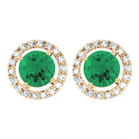 Stud Earrings Halo Emerald green in Rose Gold
