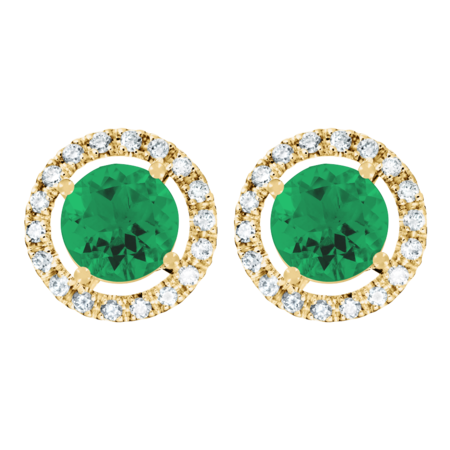 Stud Earrings Halo Emerald green in Yellow Gold