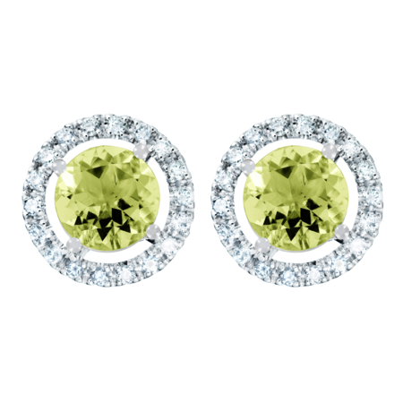 Stud Earrings Halo Peridot green in White Gold