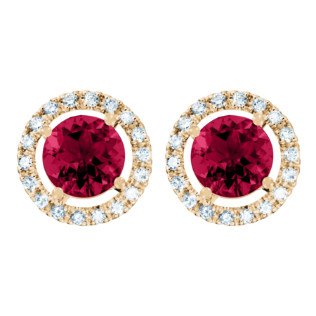 Stud Earrings Halo Ruby red in Rose Gold