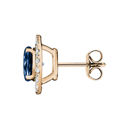 Stud Earrings Halo Sapphire blue in Rose Gold