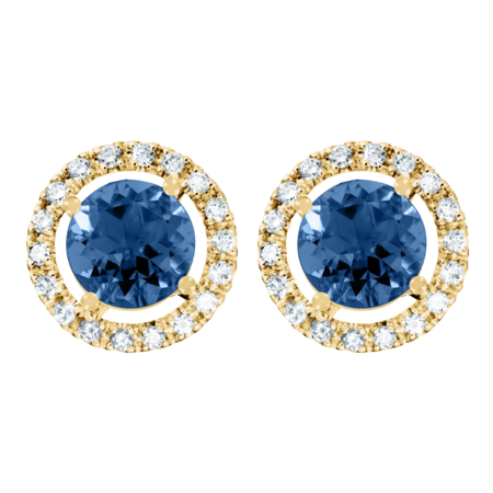 Stud Earrings Halo Sapphire blue in Yellow Gold