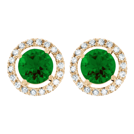 Stud Earrings Halo Tourmaline green in Rose Gold