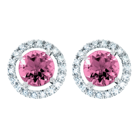 Stud Earrings Halo Tourmaline pink in Platinum