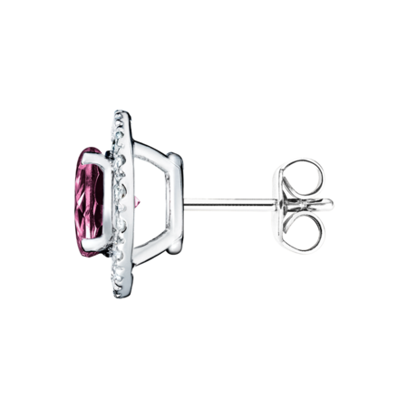 Stud Earrings Halo Tourmaline pink in Platinum