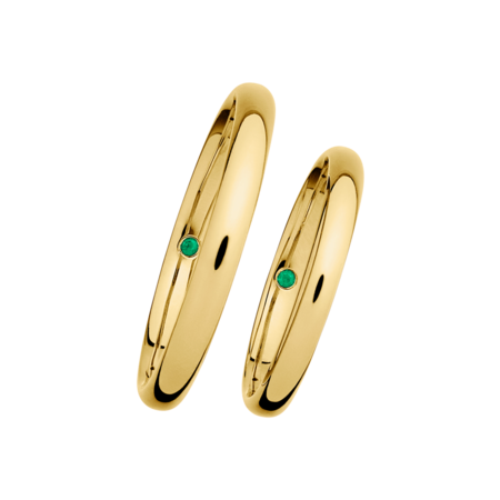 Wedding Rings with Emeralds in Yellow Gold