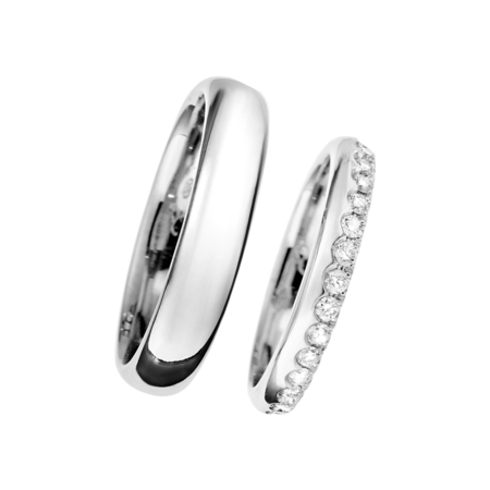 Wedding Rings with Matching Band in White Gold