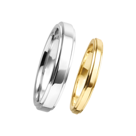 Wedding Rings with Step Profile in White Gold/Yellow Gold