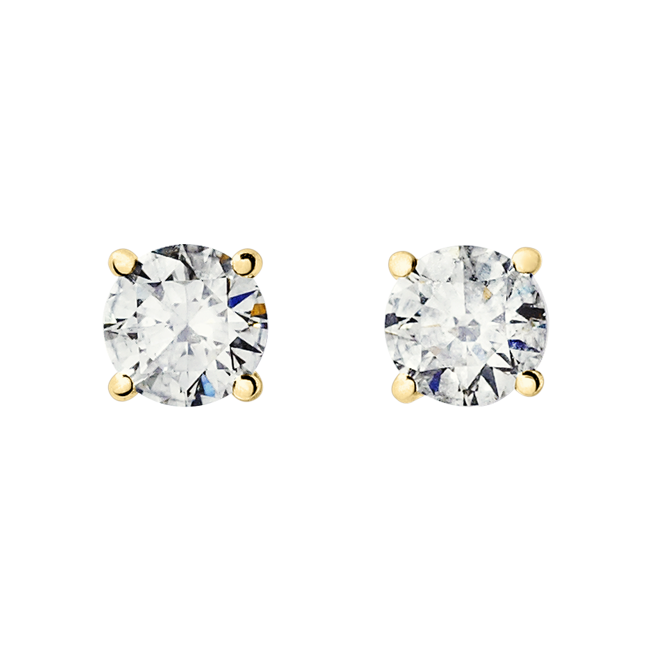 Diamond Stud Earrings 4 Prongs in Yellow Gold