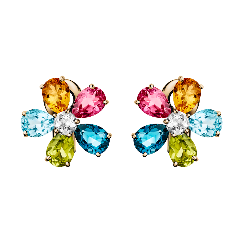 Flowers Stud Earrings Colourful in Rose Gold