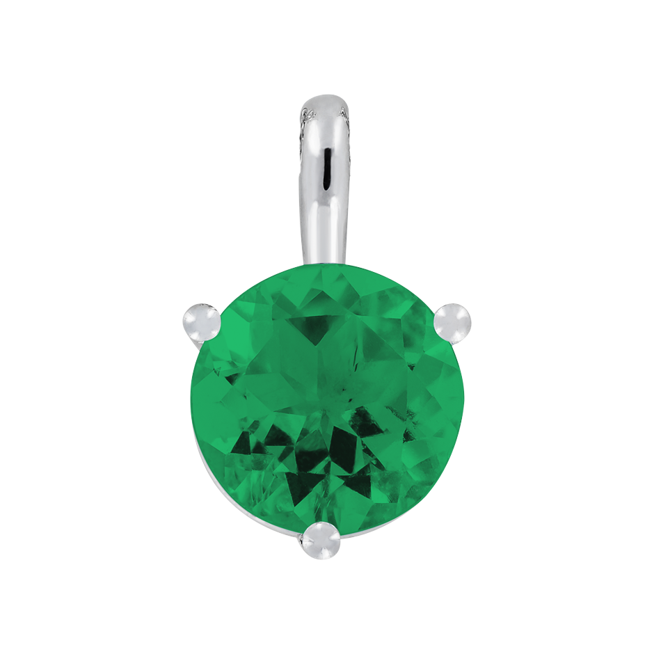 Pendant 3 Prongs Emerald green in White Gold