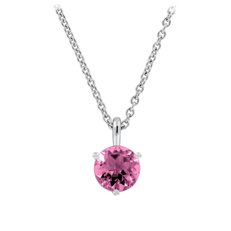 Pendant 3 Prongs Tourmaline pink in Platinum