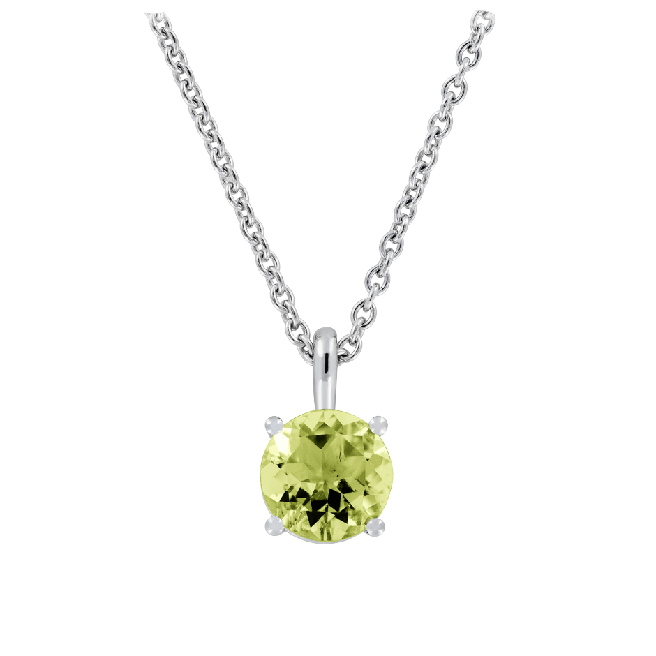 Pendant 4 Prongs Peridot green in Platinum