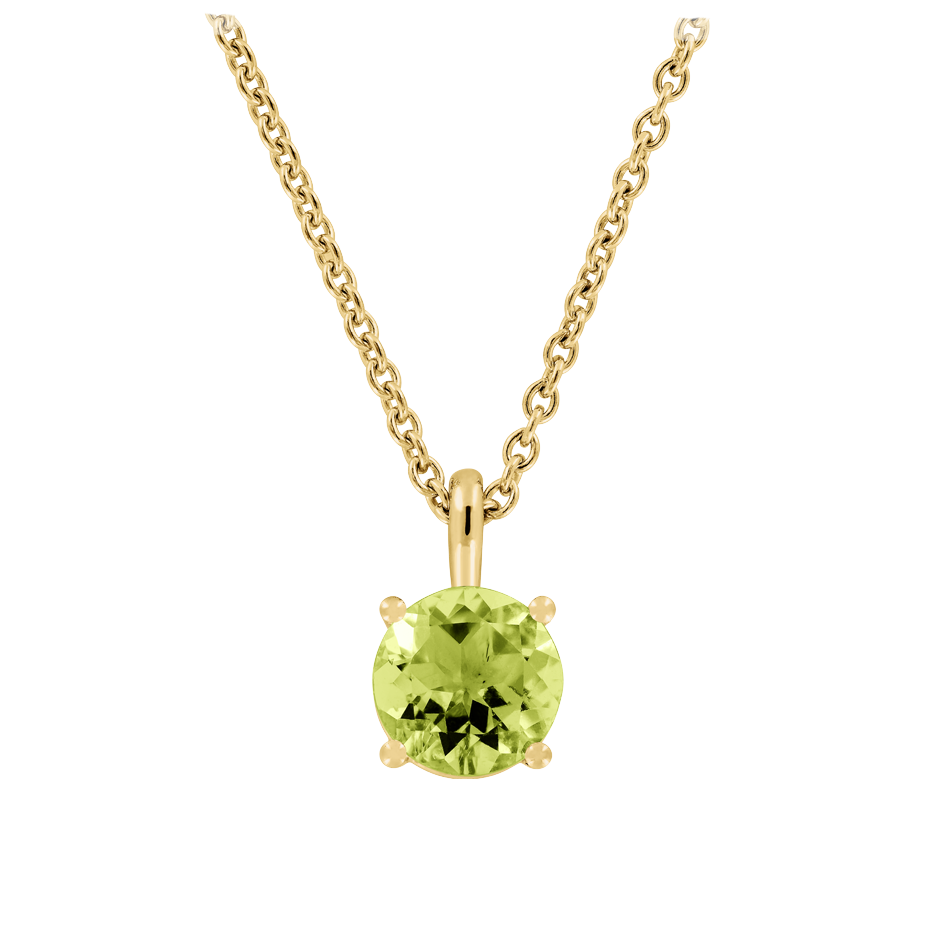 Pendant 4 Prongs Peridot green in Yellow Gold