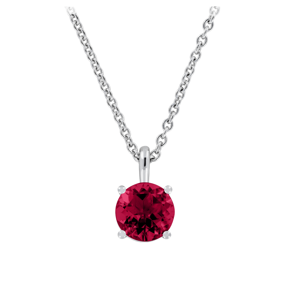 Pendant 4 Prongs Ruby red in Platinum