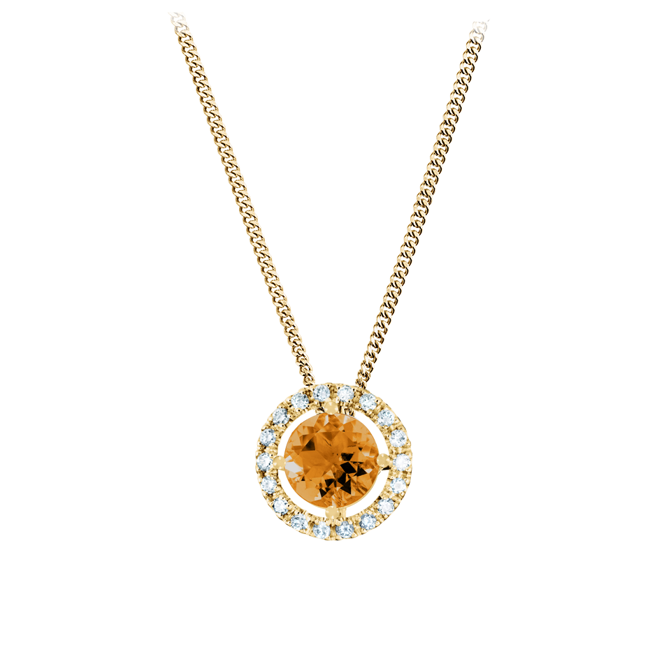 Pendant Halo Madeira Citrine orange in Yellow Gold