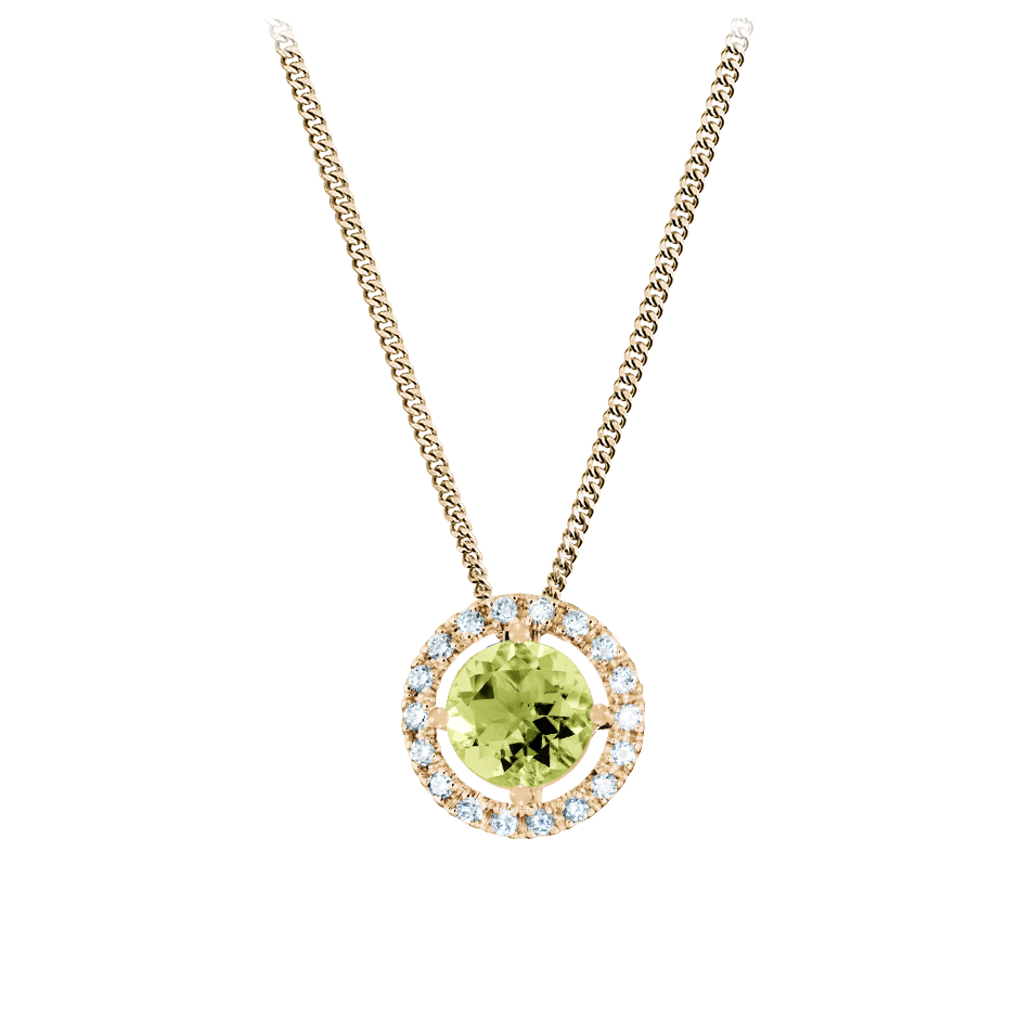 Pendant Halo Peridot grün in Rose Gold