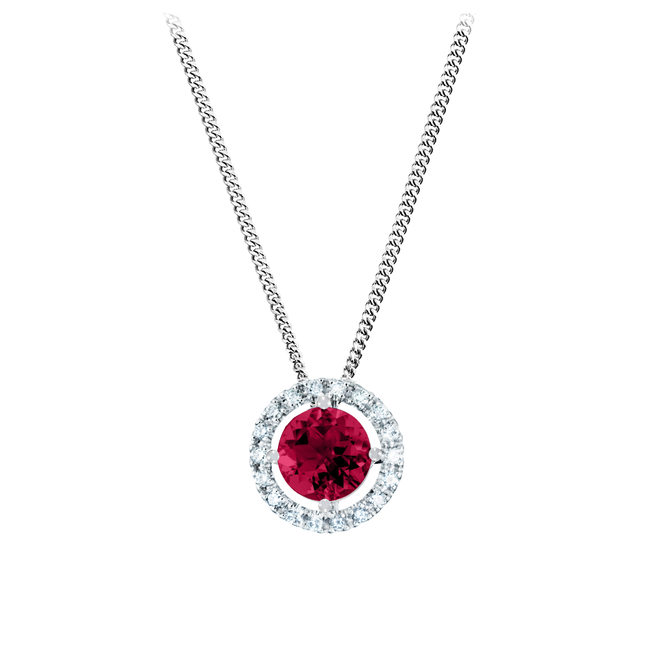 Pendant Halo Ruby red in White Gold