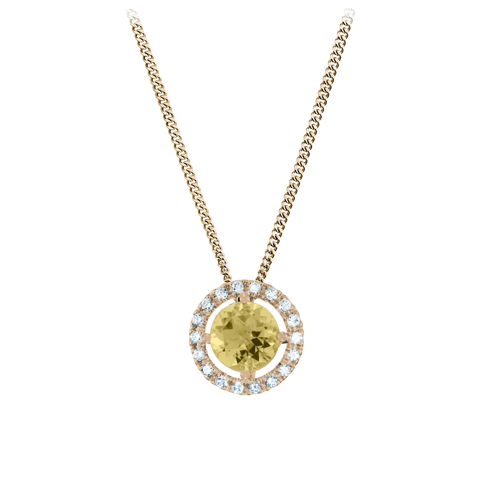 Pendant Halo Sapphire yellow in Rose Gold