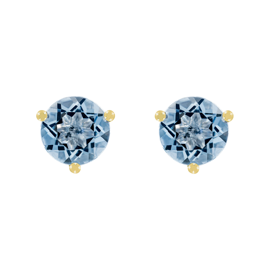 Stud Earrings 3 Prongs Aquamarine blue in Yellow Gold