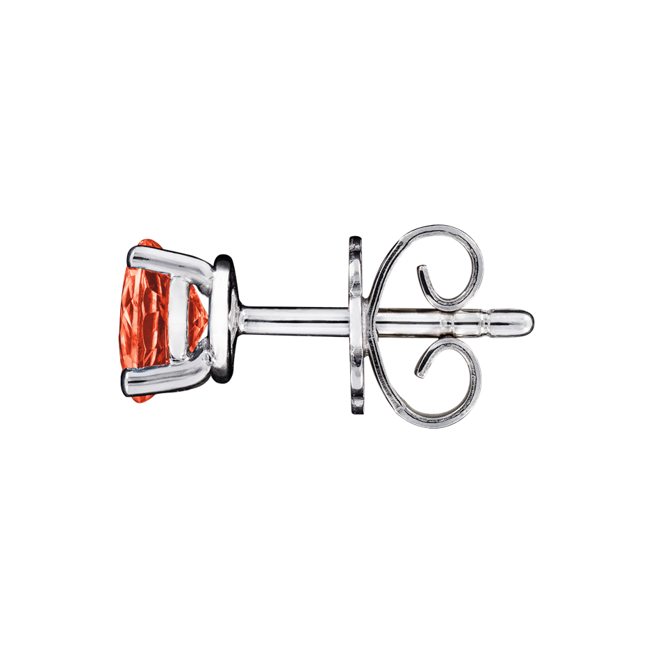 Stud Earrings 3 Prongs Fire Opal orange in White Gold